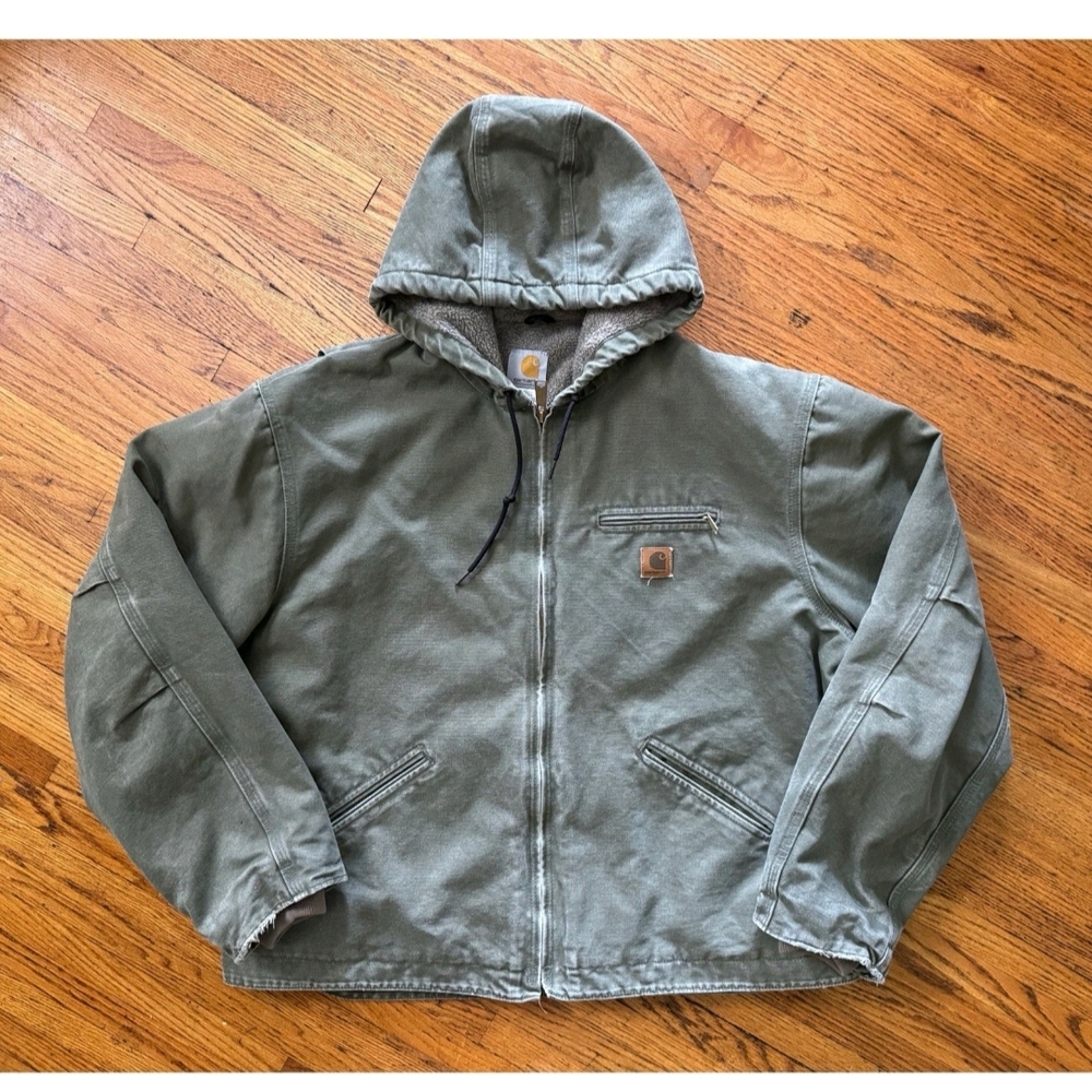 Carhartt J141 LOV Green Duck Canvas Sherpa Lined Hooded Jacket